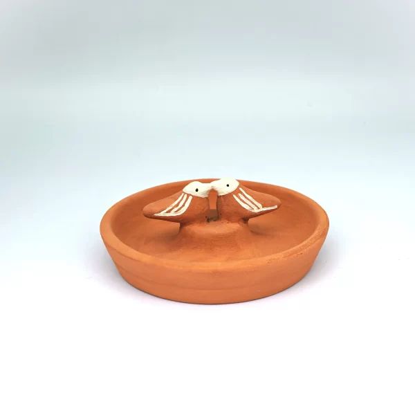 Adorno de ceramica, fuente de aves porta incienso color natural - 12 cm dia. x 4 cm h