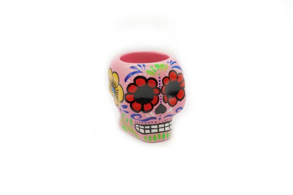 Adorno de ceramica, chulucanas calavera rosada - 14x16 cm